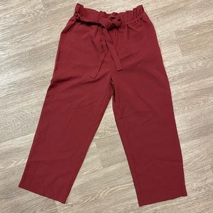 Burgundy paper bag style pants